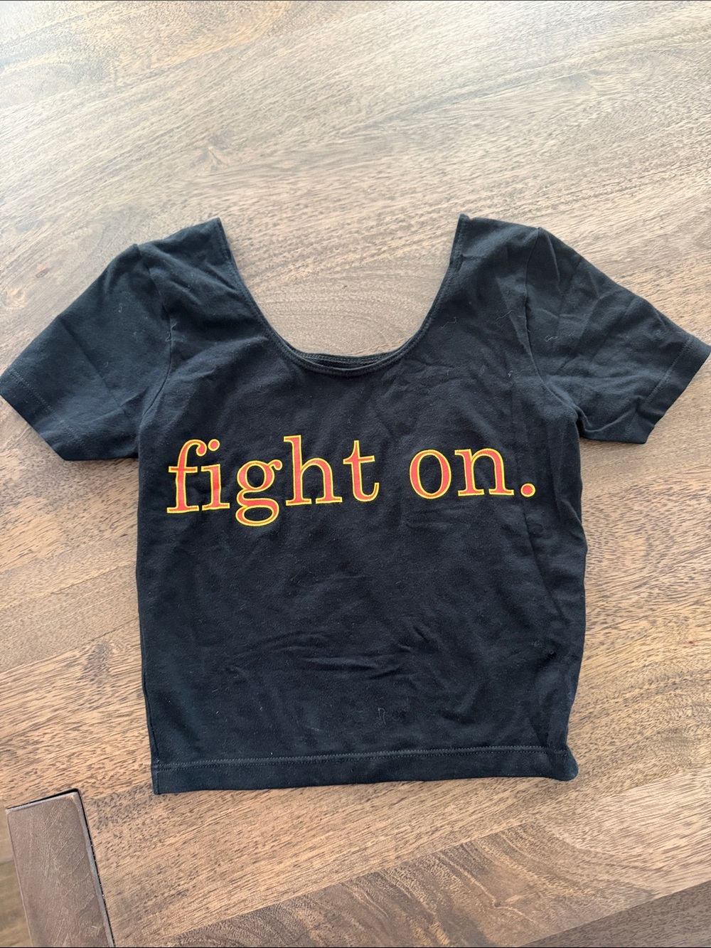 USC Women's Black Scoop Crop Top with 'fight on’